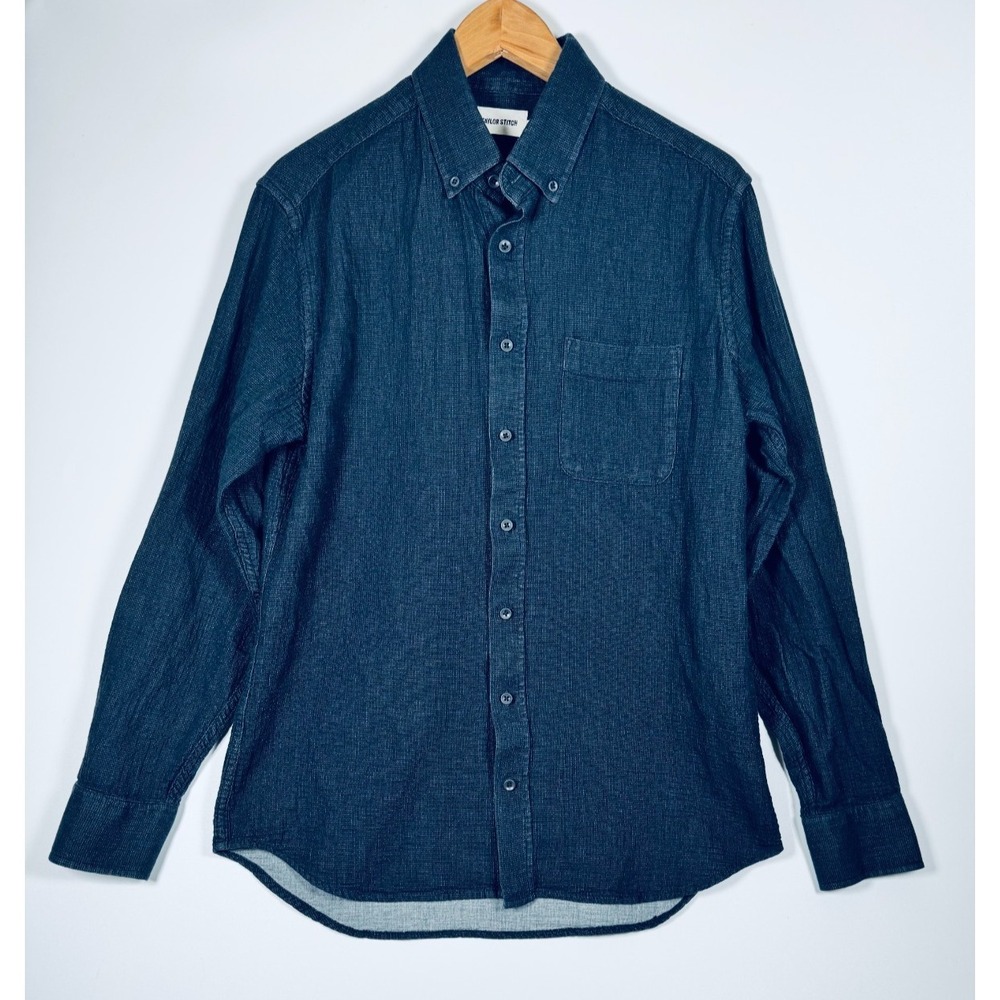 Taylor Stitch Shirt Mens 40 Dark Blue Textured Organic Cotton Button Down Casual